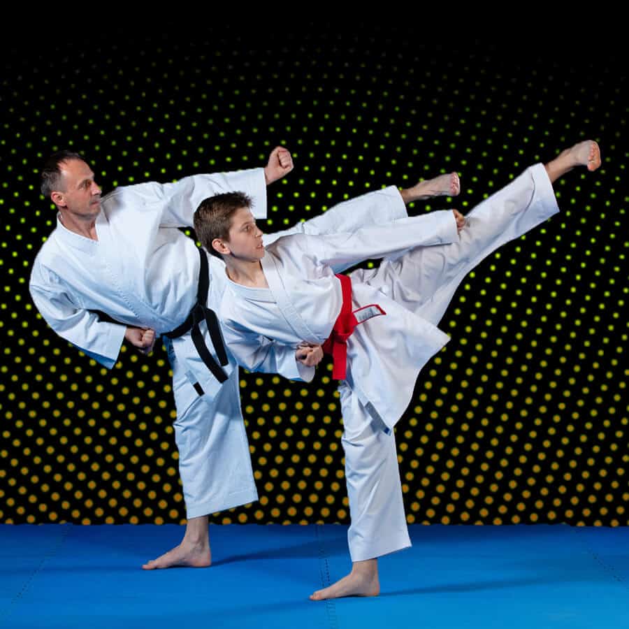 Martial Arts Lessons for Families in North Plainfield NJ - Dad and Son High Kick