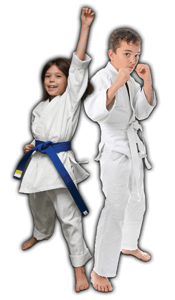 Martial Arts Lessons for Kids in North Plainfield NJ - Happy Blue Belt Girl and Focused Boy Banner